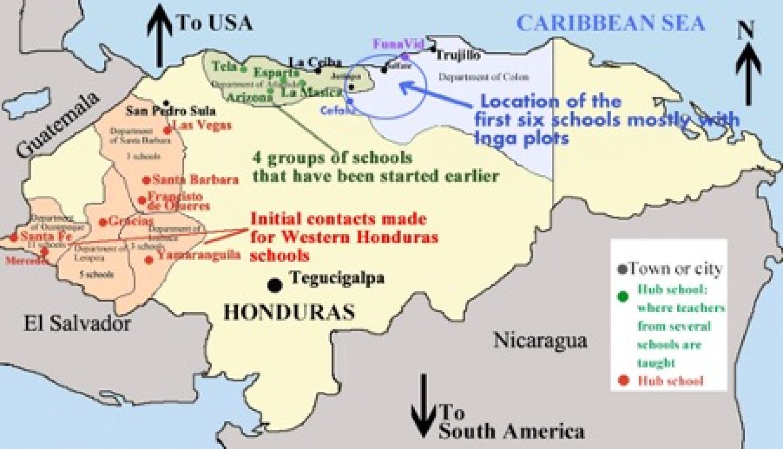 Central America map identifying postion of Honduras schools in relaton to other locations